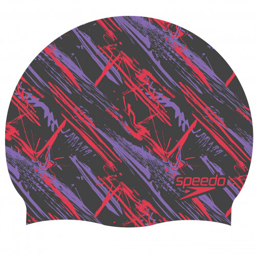 Шапочка для плавания Speedo SLOGAN PRT CAP AU GREY/RED, серый/красный