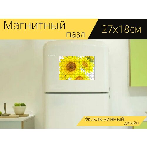 Магнитный пазл Подсолнухи, цветы, цвести на холодильник 27 x 18 см. магнитный пазл подсолнухи цветы желтый на холодильник 27 x 18 см