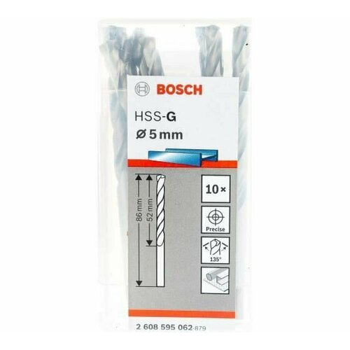 сверло винтовое по металлу bosch robust line 2 607 019 925 10 x 87 мм Спиральное сверло по металлу BOSCH HSS-G 5 мм x 86 мм (10 шт)