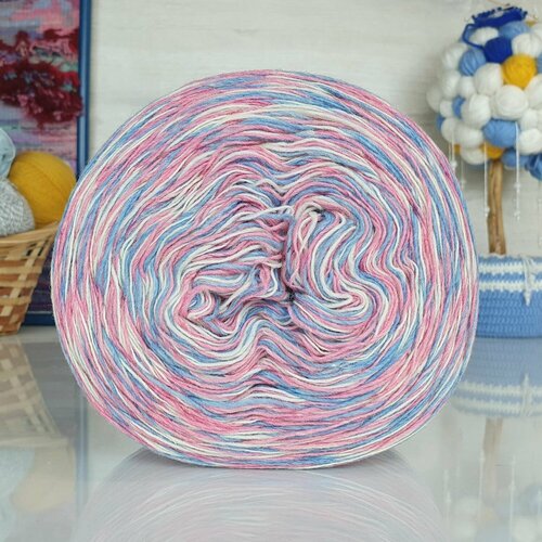 Пряжа Ангорка меланж Рассказовская, бел/голубой/розовый - 01_2, 95% шерсть ангорской козы, 5% акрил, 2 мотка, 250 г, 700 м.