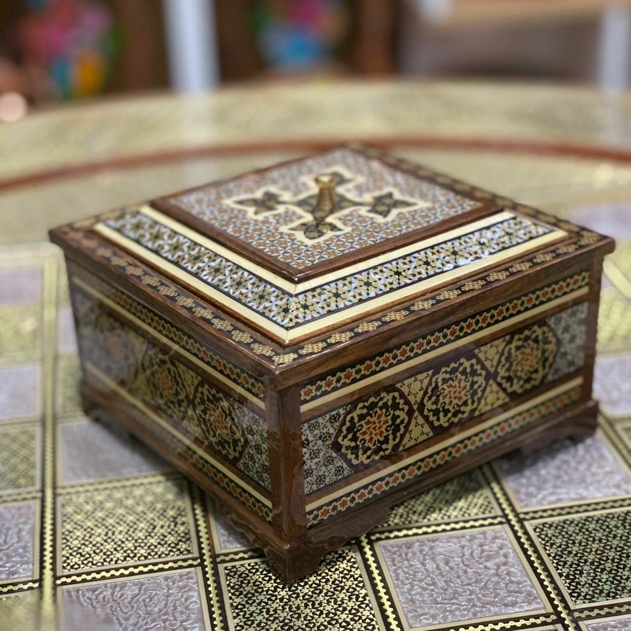 Шкатулка "Хатам" Персидский базар, дерево, 8x14,5 см, бежево-коричневая