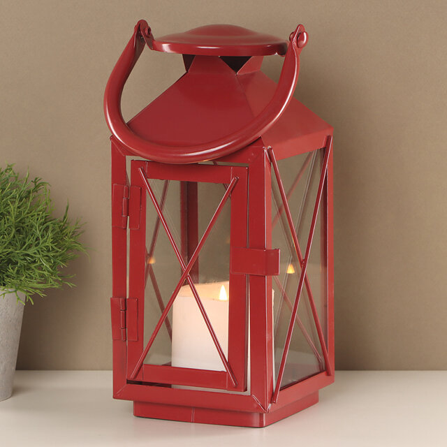 фото Koopman Металлический подсвечник фонарь Blumberg 23 см красный *