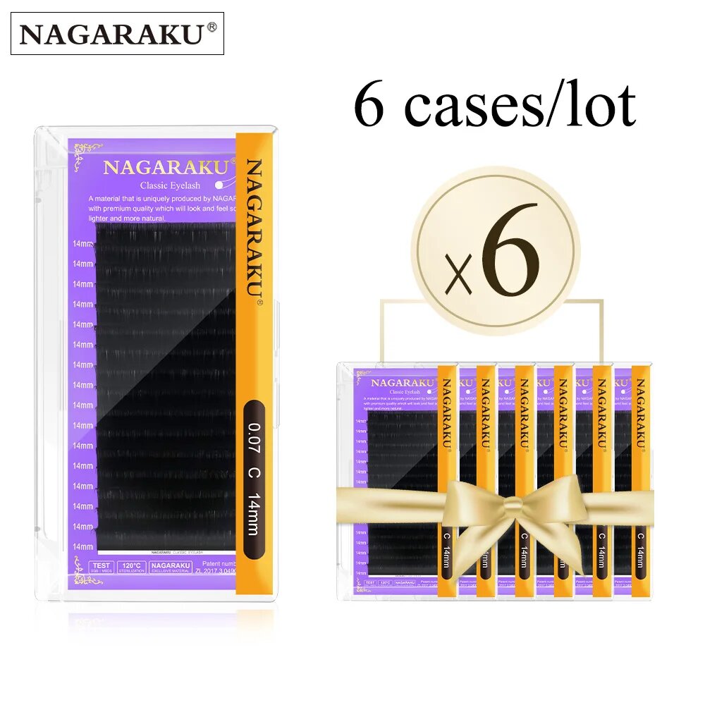 Искусственные накладные ресницы Nagaraku изгиб C/D/DD/CC толщина 005-015 мм длина 7-16 мм цвет черный 6 шт/лот dd 0.05 мм 11 12 13 14 15 16