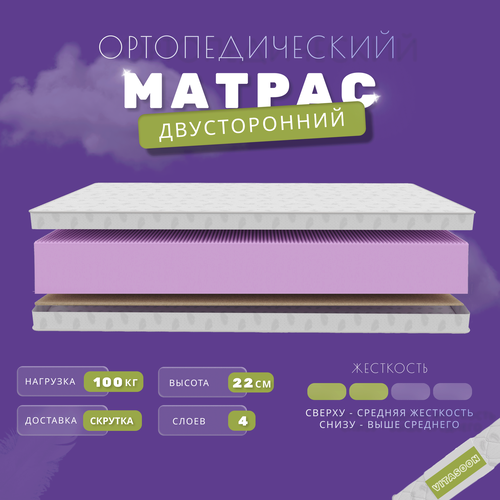 Ортопедический беспружинный матрас VitaSoon ComfortRoll 22 Ck 130х200см, ППУ, разная жесткость, кокосовая койра, в скрутке Vitaflex
