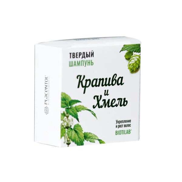 Твердый шампунь для волос  интенсивный увлажняющий уход  укрепление волос Крапива и хмель Плацентоль  75 гр