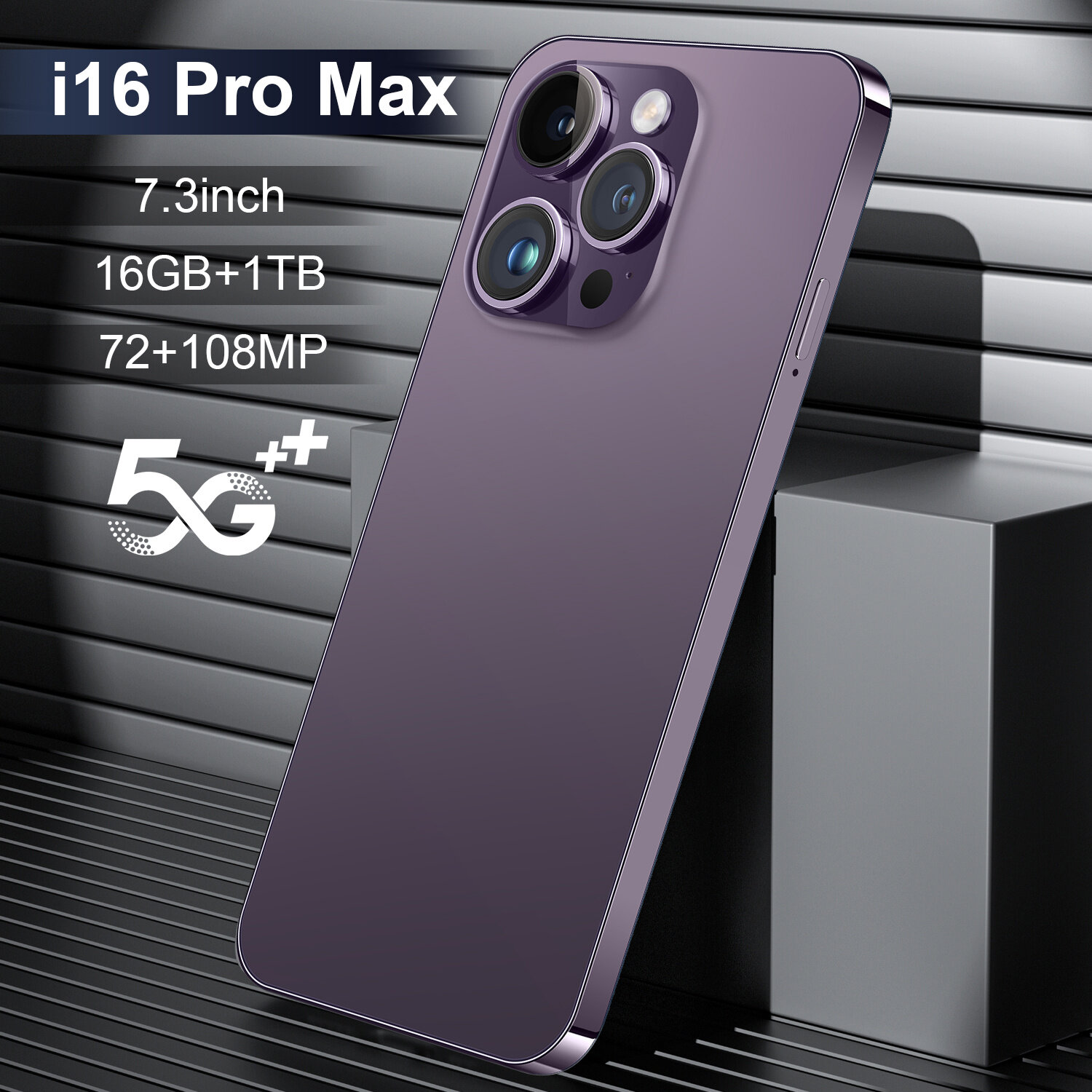 Смартфон i16 Pro Max 7,3» Капсульный экран 16/1TB Android Dual SIM Dual Standby Игровой подарок фиолетовый