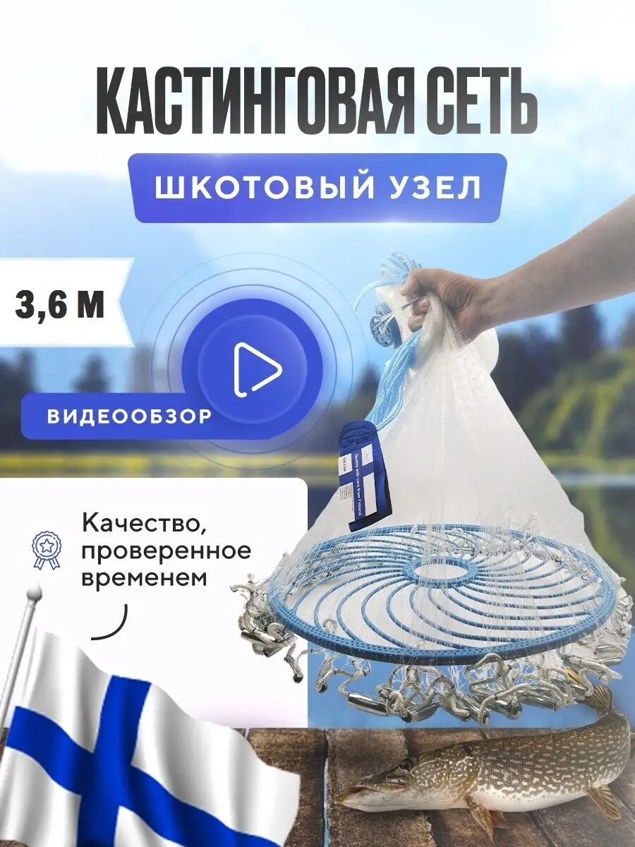 Кастинговая сеть для рыбалки с кольцом