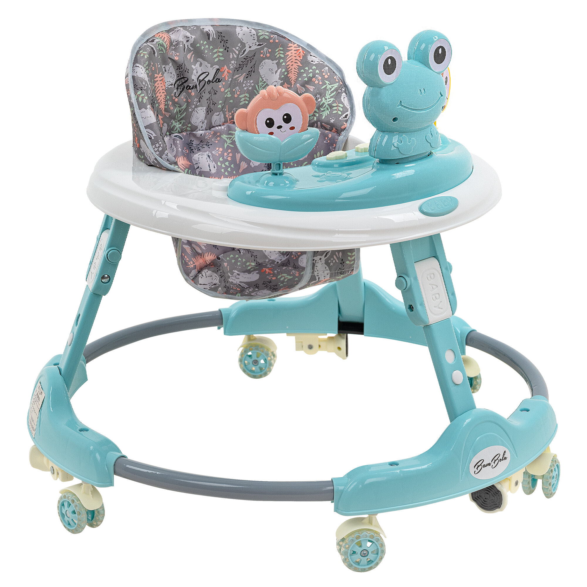 Ходунки детские Bambola Froggy с музыкальной игровой панелью, 6 силиконовых колёсиков, нежно-голубой
