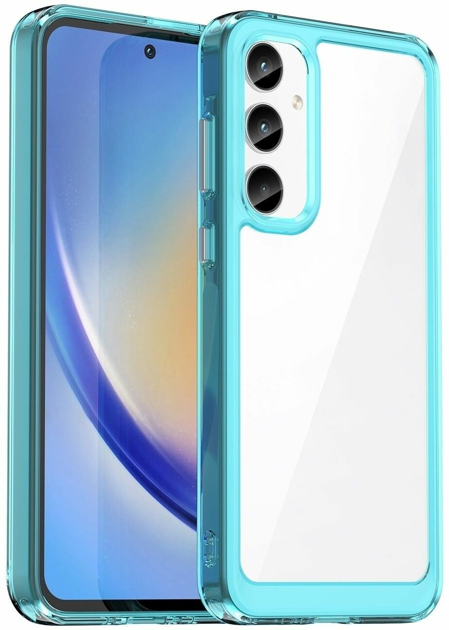 Чехол на Samsung Galaxy A55 5G пластиковый с силиконовой окантовкой бирюзовый