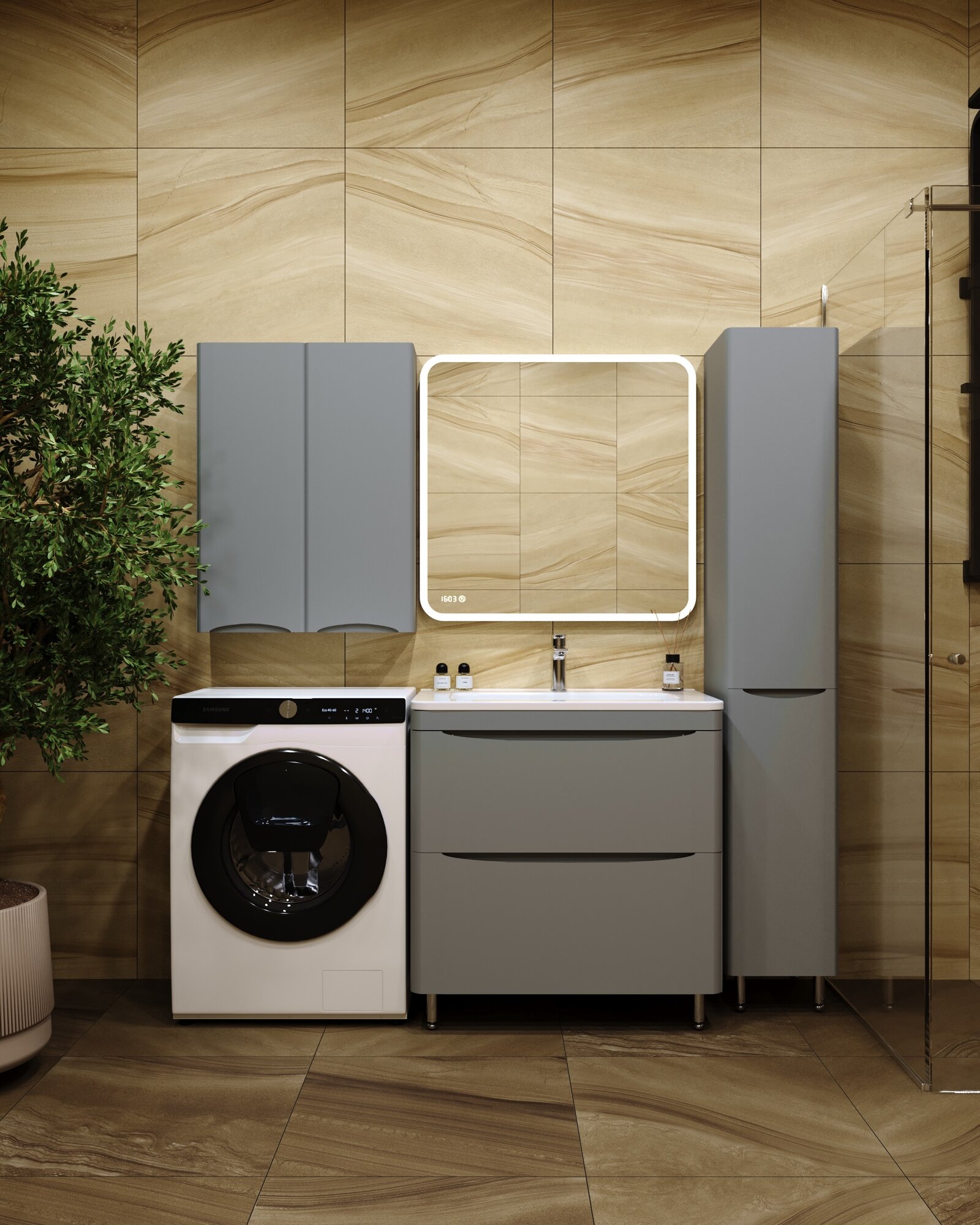 Тумба напольная с раковиной "Бергамо мини 80" (2 ящ.) Люкс антискрейтч серый, PLUS