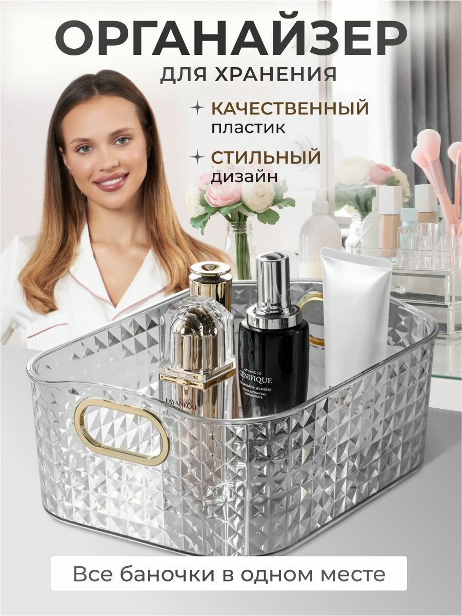 Органайзер для хранения косметики в ванной, прозрачный контейнер 28,5х20,8х10,5 см