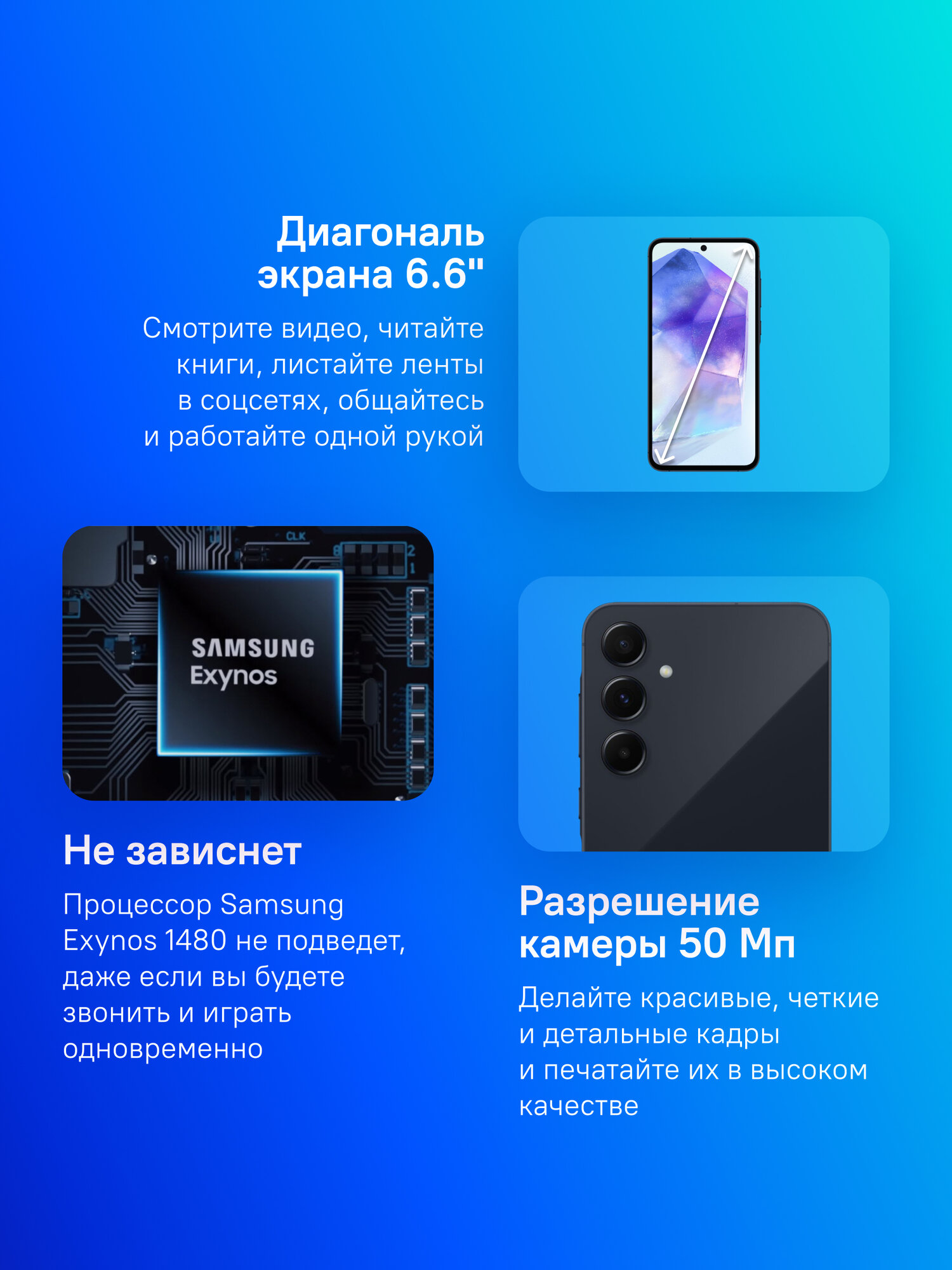 Смартфон Samsung Galaxy A55 5G SM-A556E 256Gb 8Gb темно-синий 3G 4G 2Sim 6.6" AMOLED 1080x2340 And14 — фото 1
