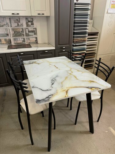 Изображение товара Стол кухонный Орфей 20 со стеклом мрамор золото, обеденный, раздвижной лдсп Оникс беж 120-157-80, высота 76 ноги лофт