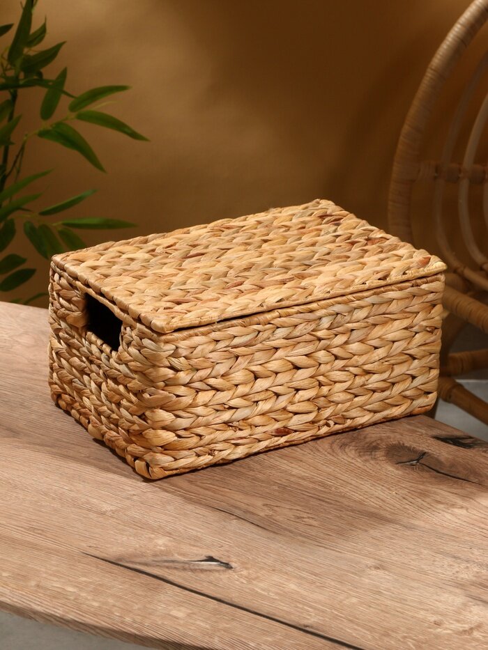 Корзинка прямоугольная с крышкой 33×22×14 см водный гиацинт