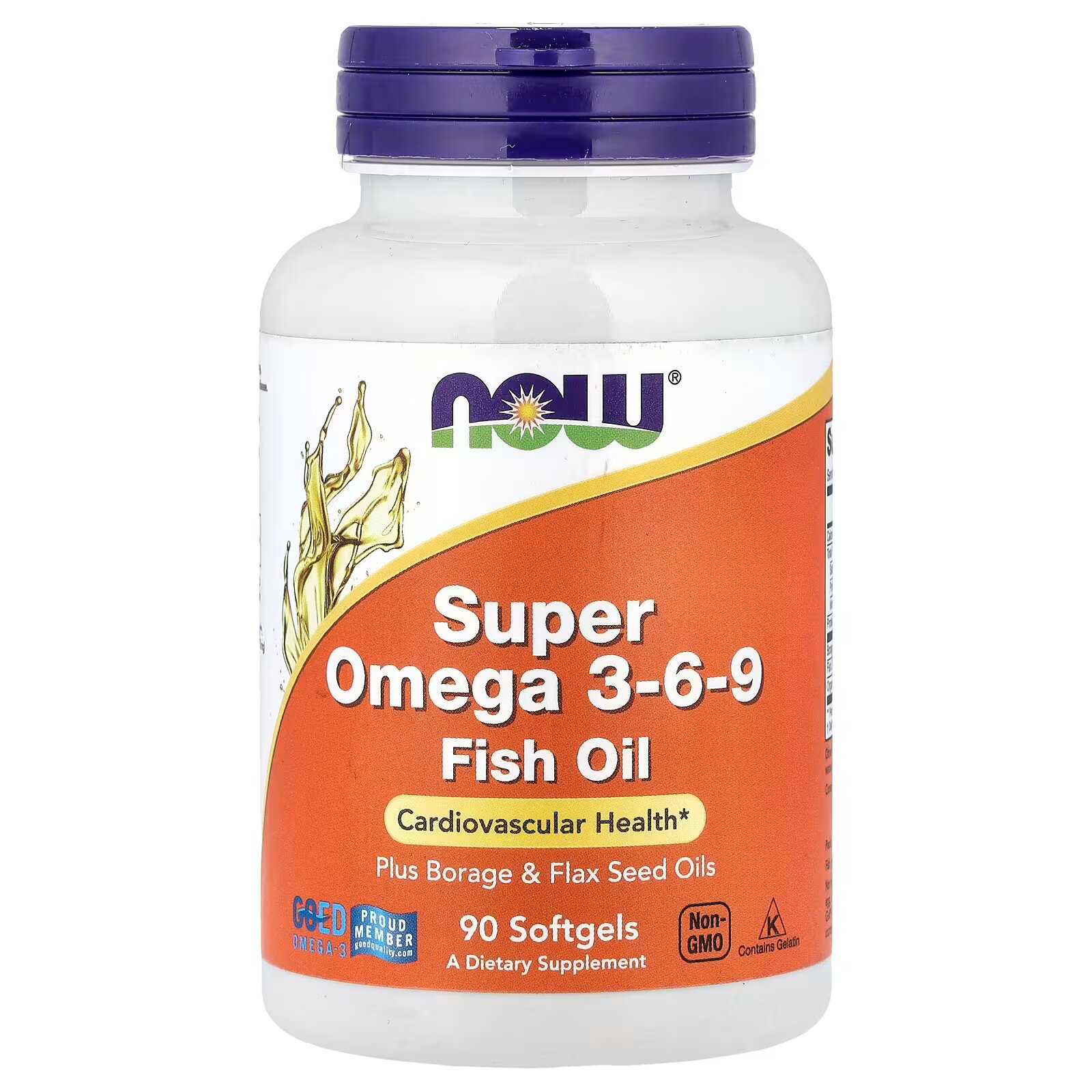 Рыбий жир NOW Super Omega-3-6-9 без ГМО и лактозы, 90 растительных капсул в банке