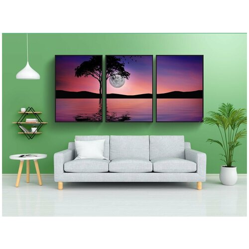 фото Набор модулных постеров для интерьера "ночь, отражение, вода" 60x90 см. в тубусе, без рамки lotsprints