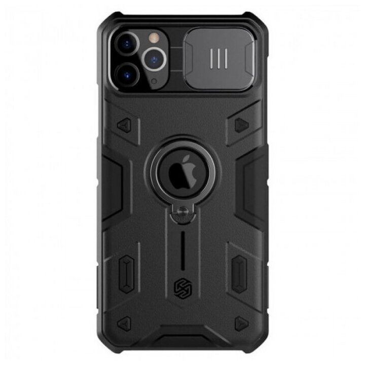 Противоударный чехол с кольцом и защитой камеры Nillkin CamShield Armor Case для iPhone 11 Pro Max черный