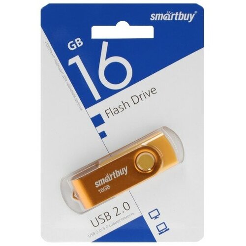 Флешка Smartbuy Twist, 16 Гб, USB 2.0, чт до 25 Мб/с, зап до 15 Мб/с, желтая флешка smartbuy twist 64 гб usb 2 0 чт до 25 мб с зап до 15 мб с розовая smartbuy 9864191