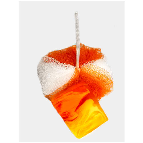 Подарочный набор мочалка шар оранжево-белый с мылом ручной работы (по мотивам Mademoiselle)