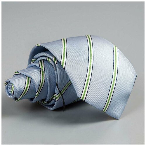 Голубой галстук в тонкую зеленую полосочку Rene Lezard 102074