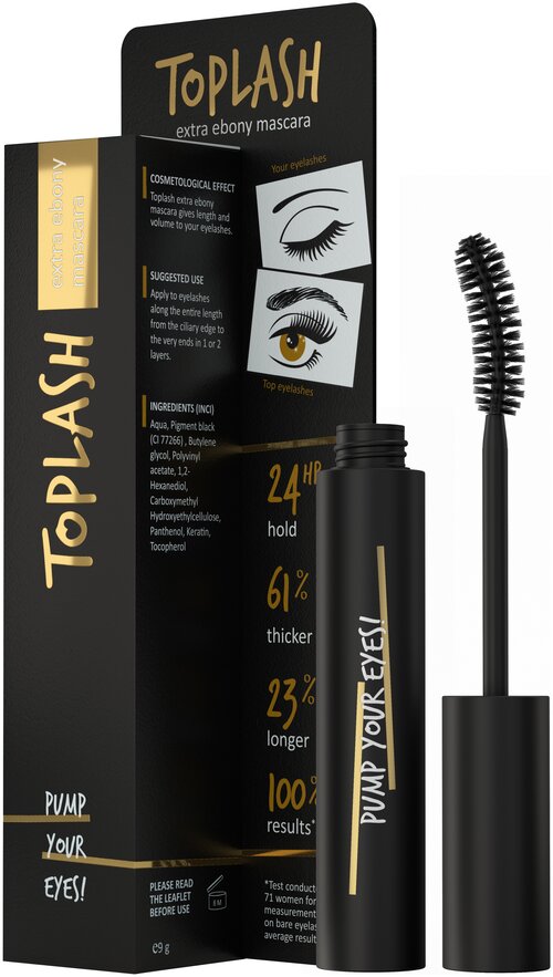 Toplash Тушь для ресниц Extra Ebony Mascara, черный