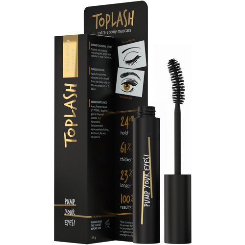 Toplash Тушь для ресниц Extra Ebony Mascara, черный тушь для ресниц toplash cosmetics extra ebony mascara 7 мл