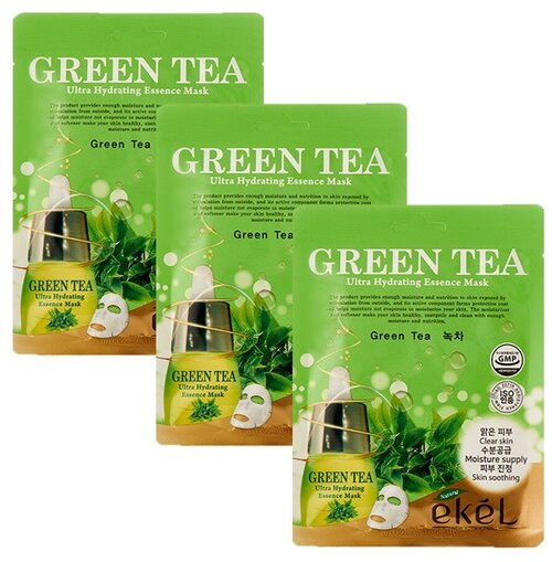Тканевая маска для лица EKEL Green Tea с экстрактом зеленого чая, 3 шт
