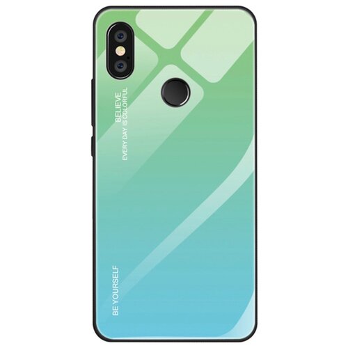 фото Чехол-бампер mypads для samsung galaxy j4+ plus 2018 (sm-j415f) / j4 prime стеклянный из закаленного стекла с эффектом градиент зеркальный блестящий переливающийся голубой