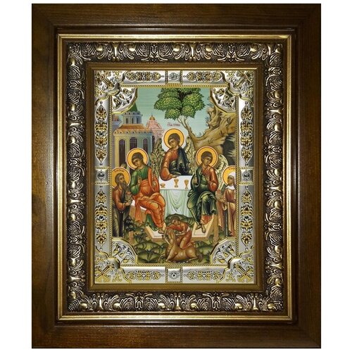 Икона Святая Троица в деревянном киоте святая троица икона в широком деревянном киоте 21 5 25 см