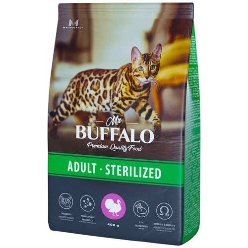 Mr.Buffalo Сухой корм для кошек Mr.Buffalo STERILIZED, индейка, 400 гр, 3 шт.