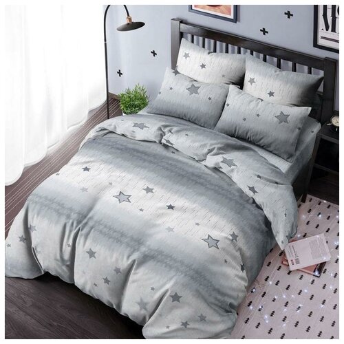 фото Постельное белье евро ночь нежна звездочки серые 200х220см, 200х220см, 70х70см 2шт, бязь 120г/м хл100% 7086001
