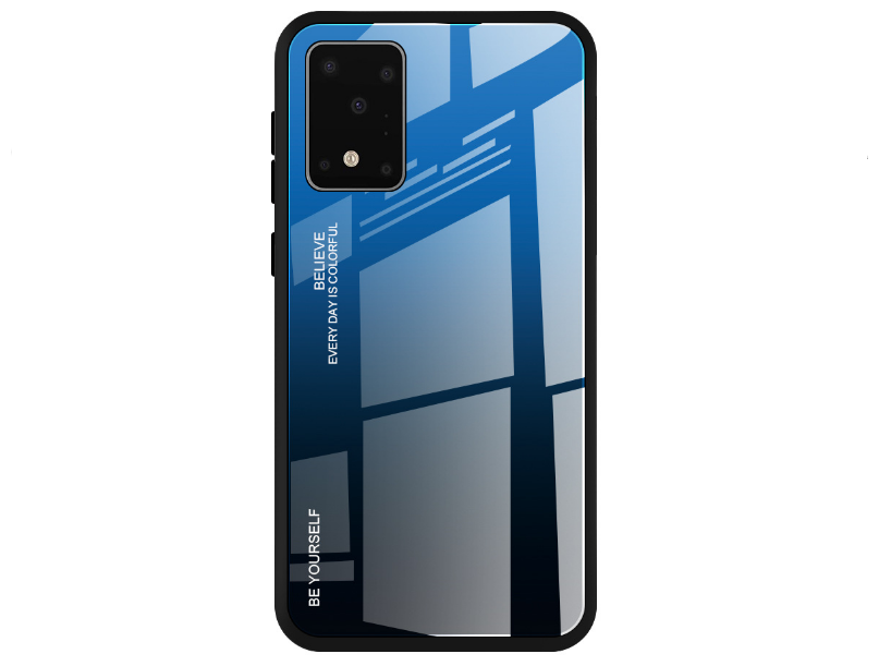 Чехол-бампер MyPads для Samsung Galaxy S20+ Plus стеклянный из закаленного стекла с эффектом градиент зеркальный блестящий переливающийся синий