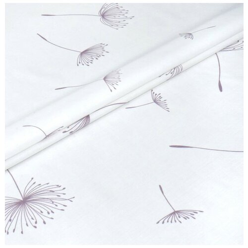Ткань для шитья Сатин Поднебесье, 100% хлопок, одуванчики на белом, 2,2м x 1м, 115 гр/м.кв.