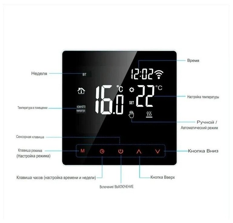 Умный терморегулятор термостат для теплого пола 16А AVATTO WT-100, зеркальный дисплей - фотография № 5