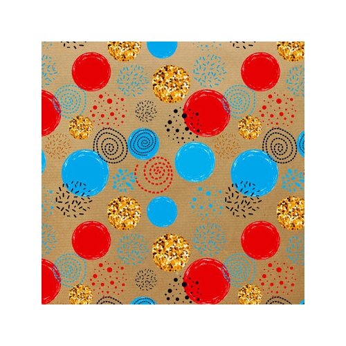 фото Упаковочная бумага, крафт (0,7*1 м) круги и точки, микс дизайнов, 2 шт. дон баллон