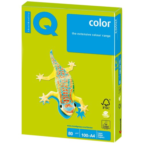 Бумага цветная IQ color, А4, 80 г/ м 2 , 100 л., неон, зеленая, NEOGN