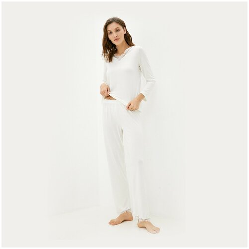 Пижама Sofi De MarkO, брюки, лонгслив, длинный рукав, трикотажная, без карманов, размер XL, белый
