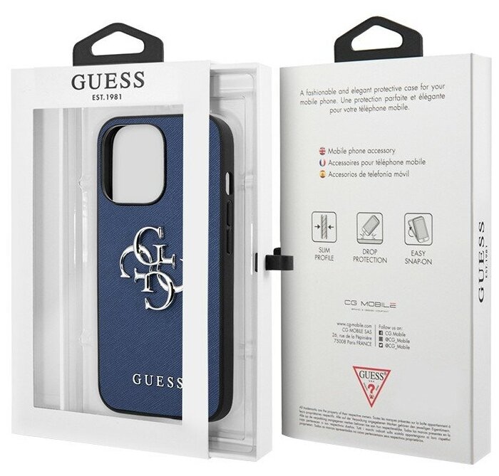 Чехол Guess PU Saffiano 4G Big metal logo Hard для iPhone 13 Pro, синий