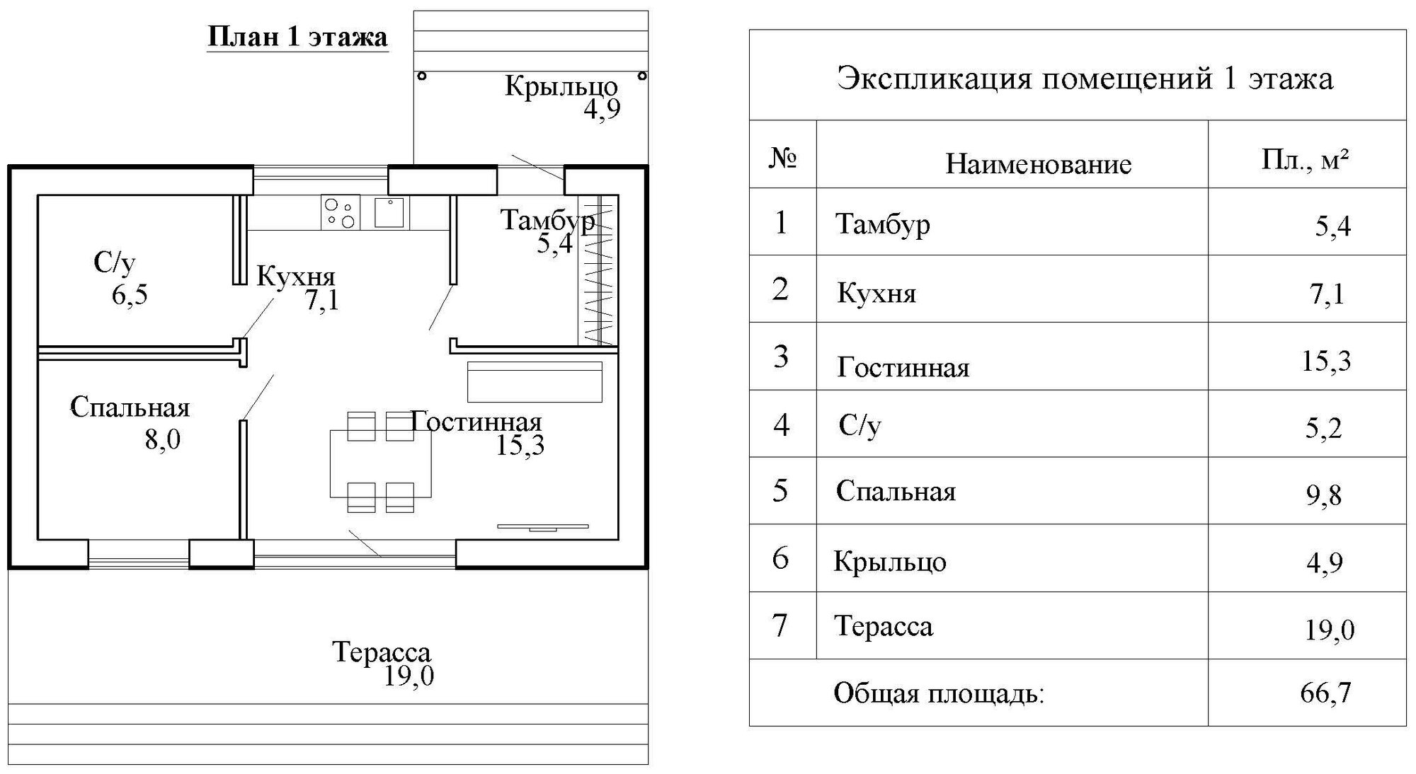 Проект Одноэтажный жилой дом 9,5х6м 66,7м2 - фотография № 7