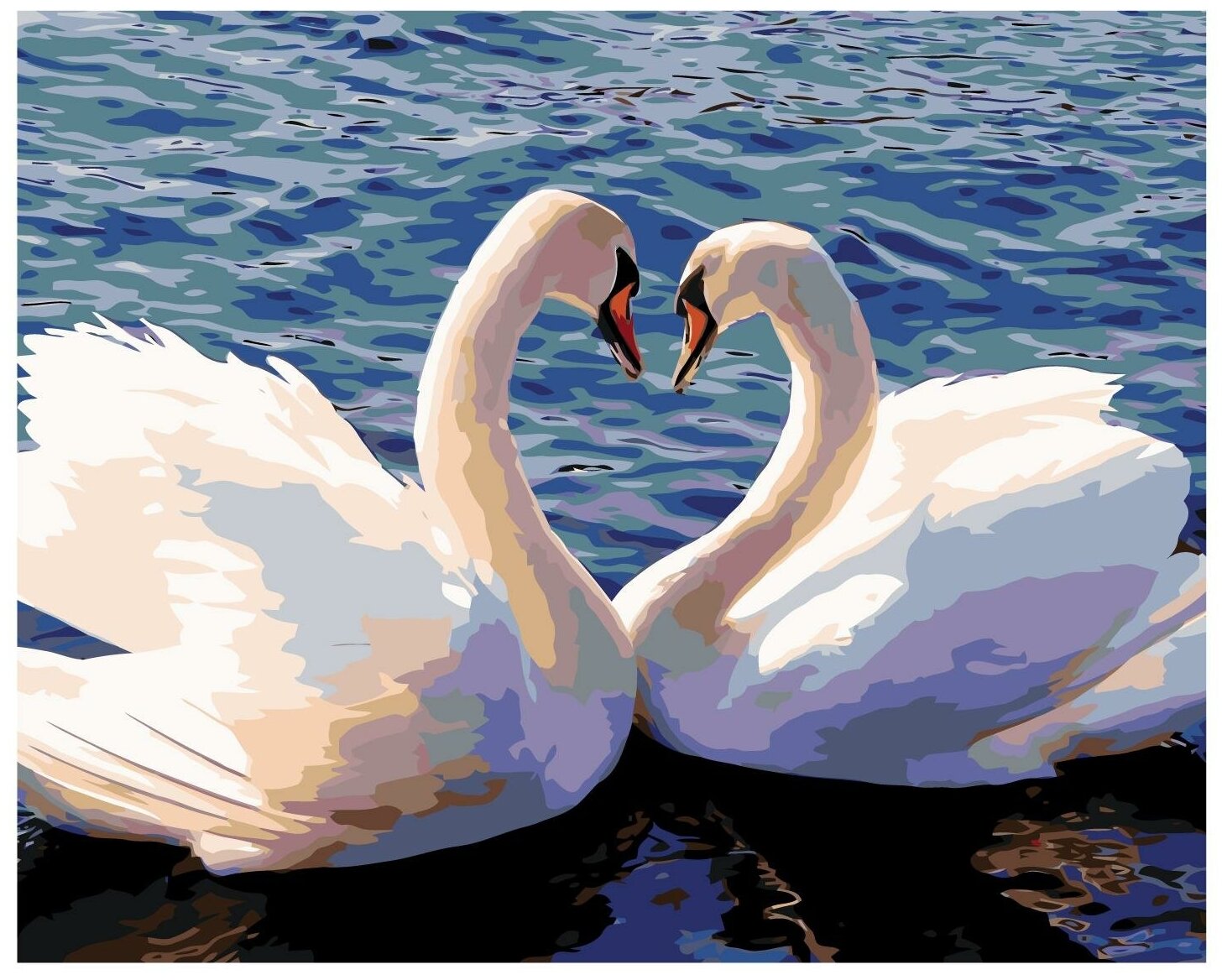 Картина по номерам, "Живопись по номерам", 40 x 50, ARTH-AH281, два белых лебедя, Влюблённые, пара, река, сердце