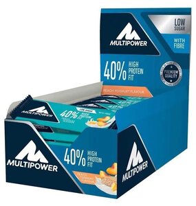 Фото Multipower, Protein Fit Bar 40% Low Sugar white Fibre, 24x35г (Персик-Йогурт)