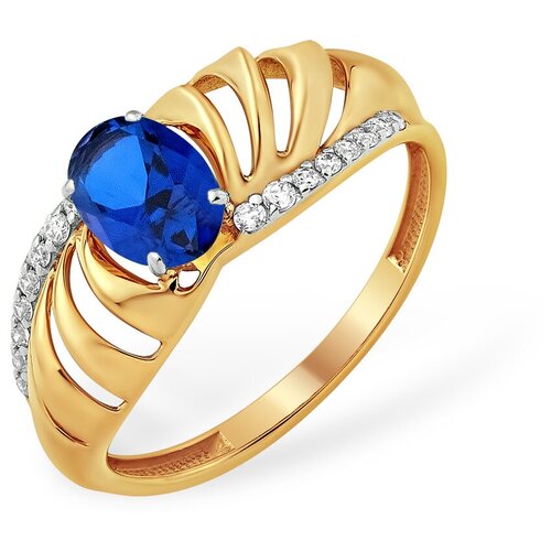 Кольцо АЙМИЛА, красное золото, 585 проба, сапфир синтетический, размер 18, золотой, синий moonka золотое кольцо с сапфиром и паве из бриллиантов