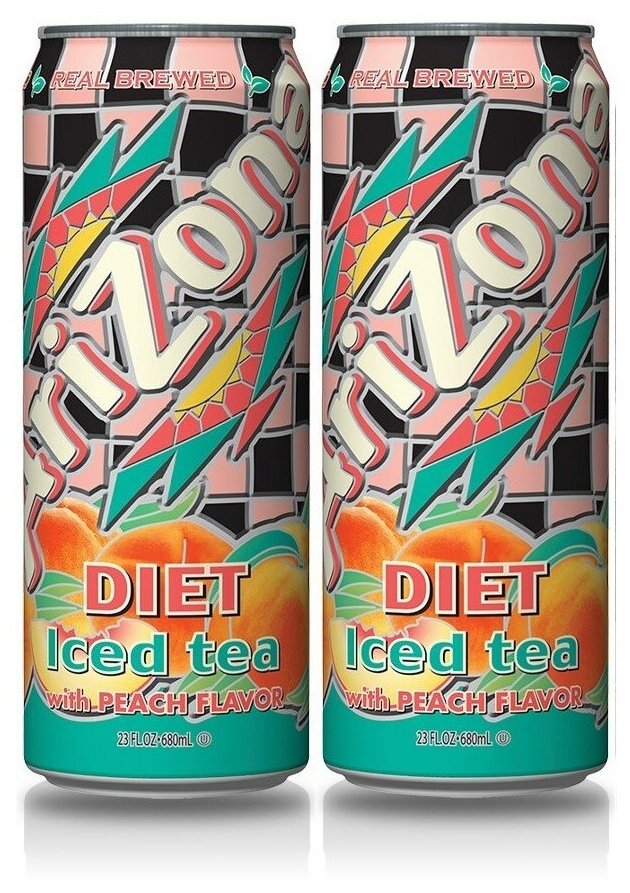 Холодный чай AriZona Diet Peach Tea без сахара со вкусом персика / 2 банки по 680 мл.