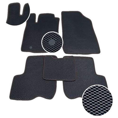 Автомобильные коврики ЕВА / EVA для KIA RIO 3 2011-2017 / Hyundai Solaris 1- поколения 2010-2017 /черный ромб