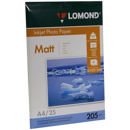 Фотобумага для струйной печати А4 LOMOND, блок 205 г/м², 25 листов, матовая, односторонняя (0102124)