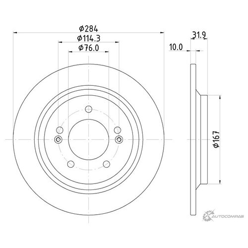 фото Диск тормозной задний 284x10 5 отв с покрытием полный nisshinbo nd6090k