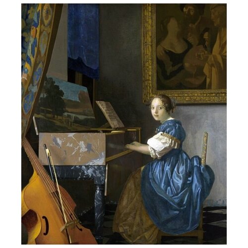 фото Репродукция на холсте леди в синем платье вермеер джонас 60см. x 71см. твой постер