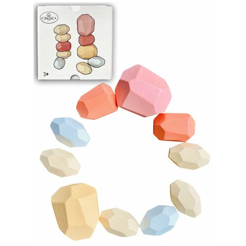 Балансир развивающая пирамидка Построй башню из Камней, 10 шт, розовый, Монтессори, пособие, BeeZee Toys