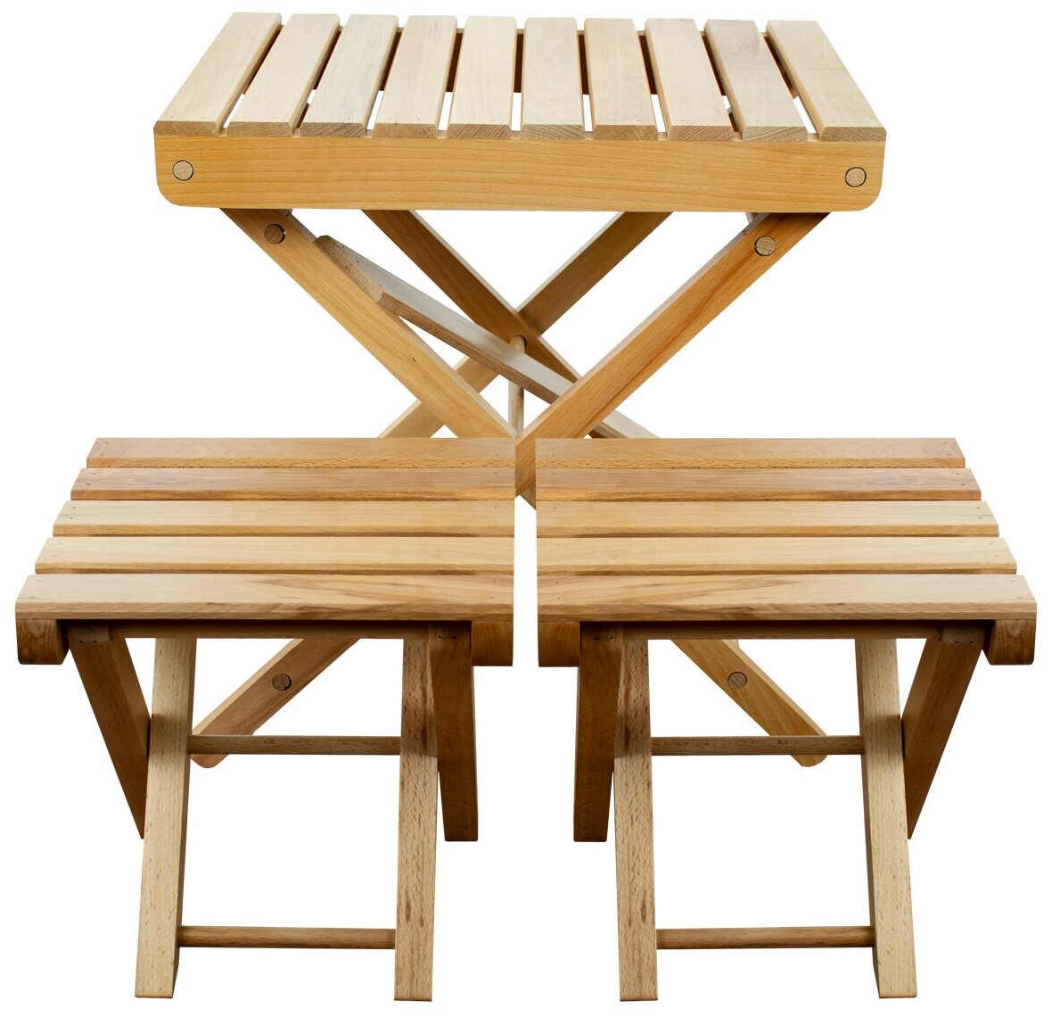 Набор столик складной 40х50см + 2 складных табурета 30х30см, массив дерева, натуральный, Дубравия, KRF-GS-027 - фотография № 1