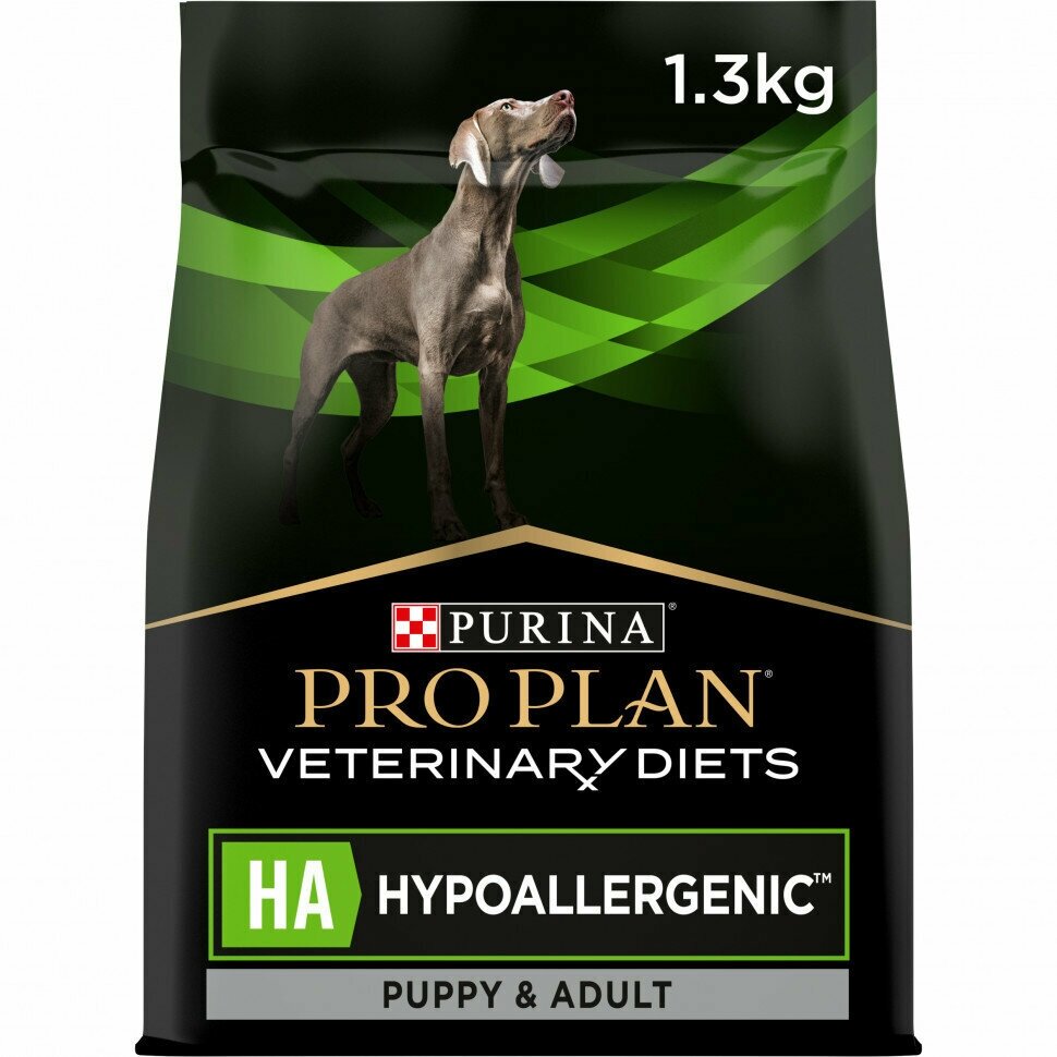 Purina Pro Plan Veterinary Diets HA Hypoallergenic сухой корм для щенков и взрослых собак для снижения пищевой непереносимости ингредиентов и питательных веществ - 1,3 кг